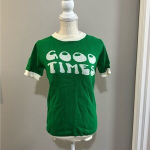 Women's Green and Cream Retro Crew Neck Sweater Good Times. Size Small